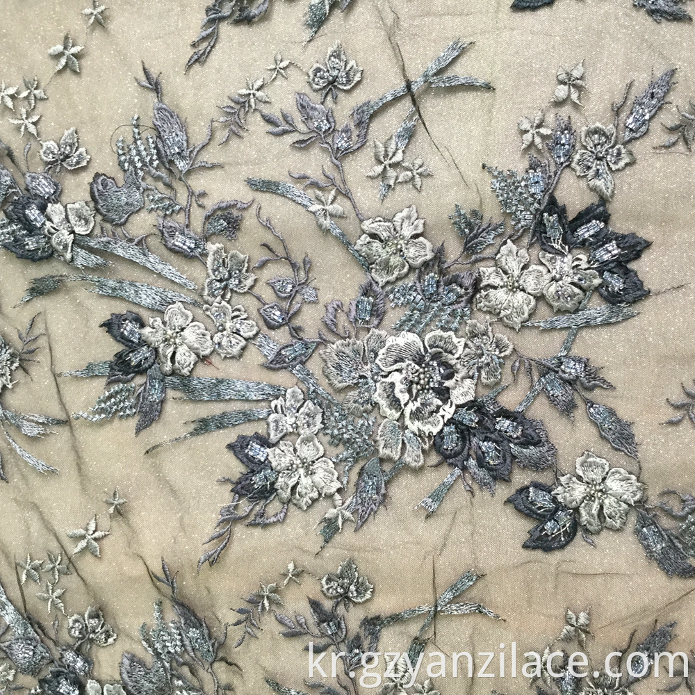 Black Beaded 3D flower Handework Fabric for Dress